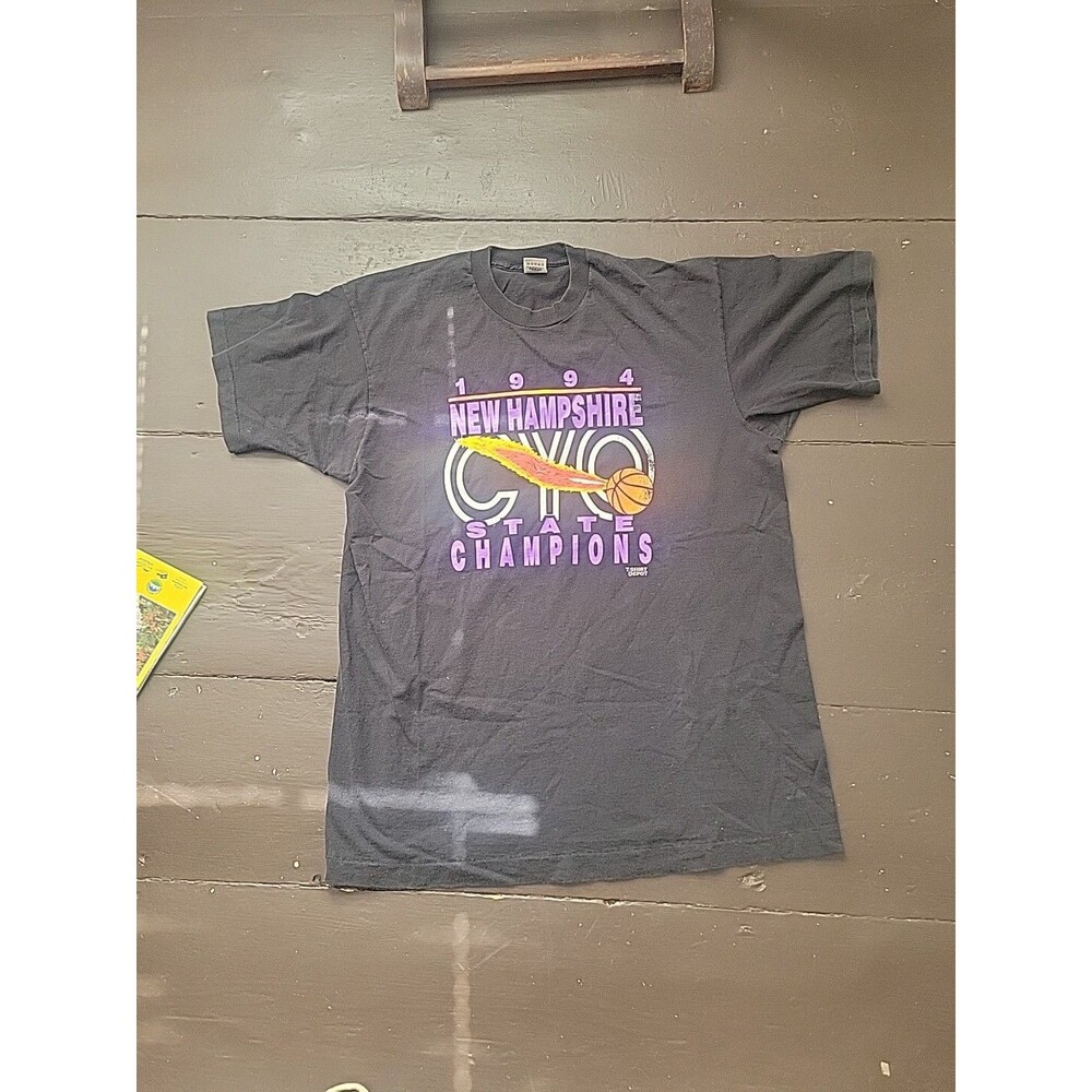 Vtg 1994 Single Stitch T-shirt New Hampshire Basketball State Champ XL USA Black